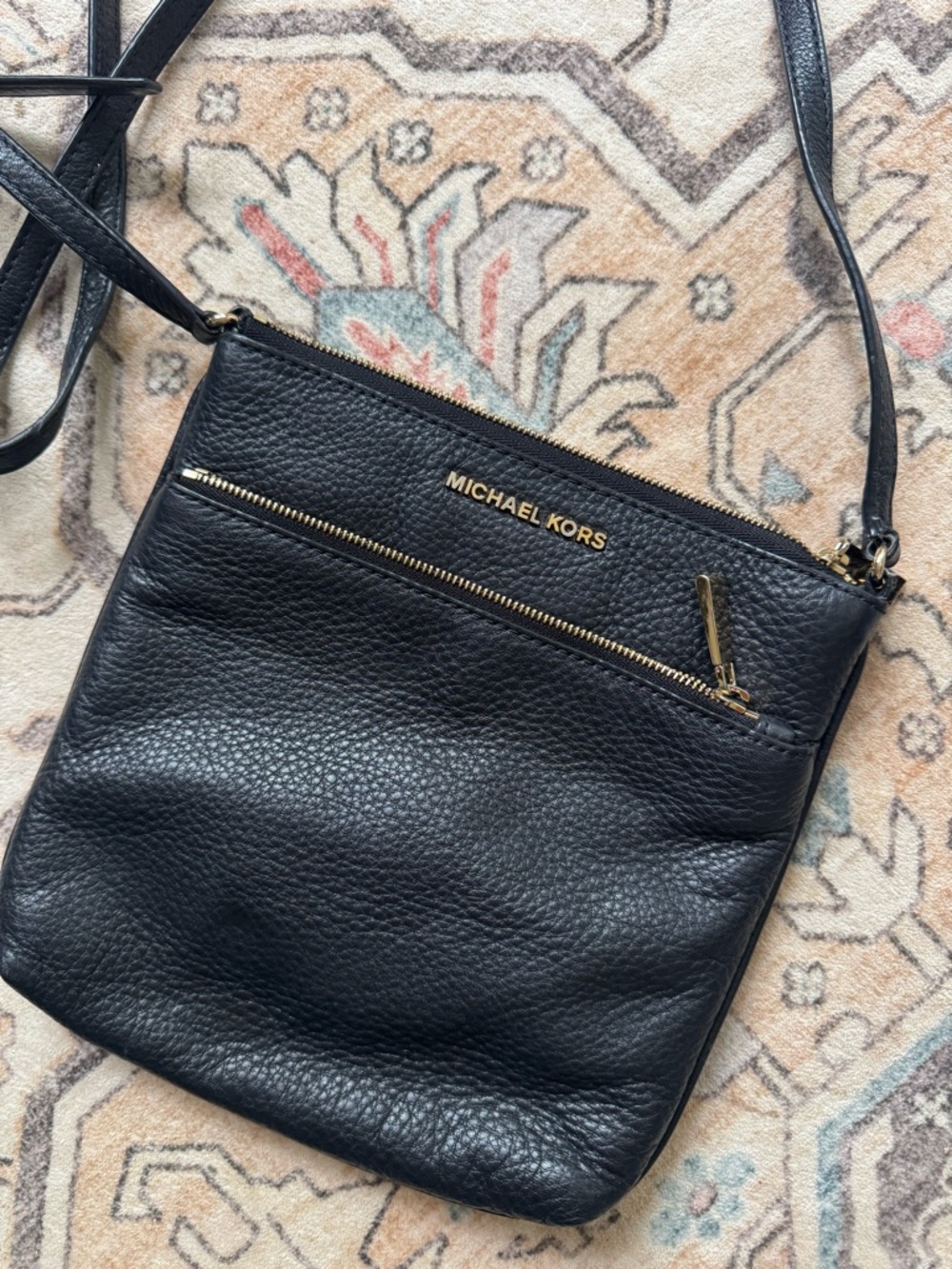 Michael Kors Black Pebbled Leather Crossbody with Gold Hardware